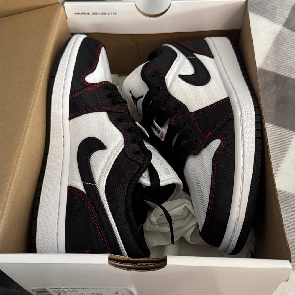 Nike Black and White Shoes with Red Stitching